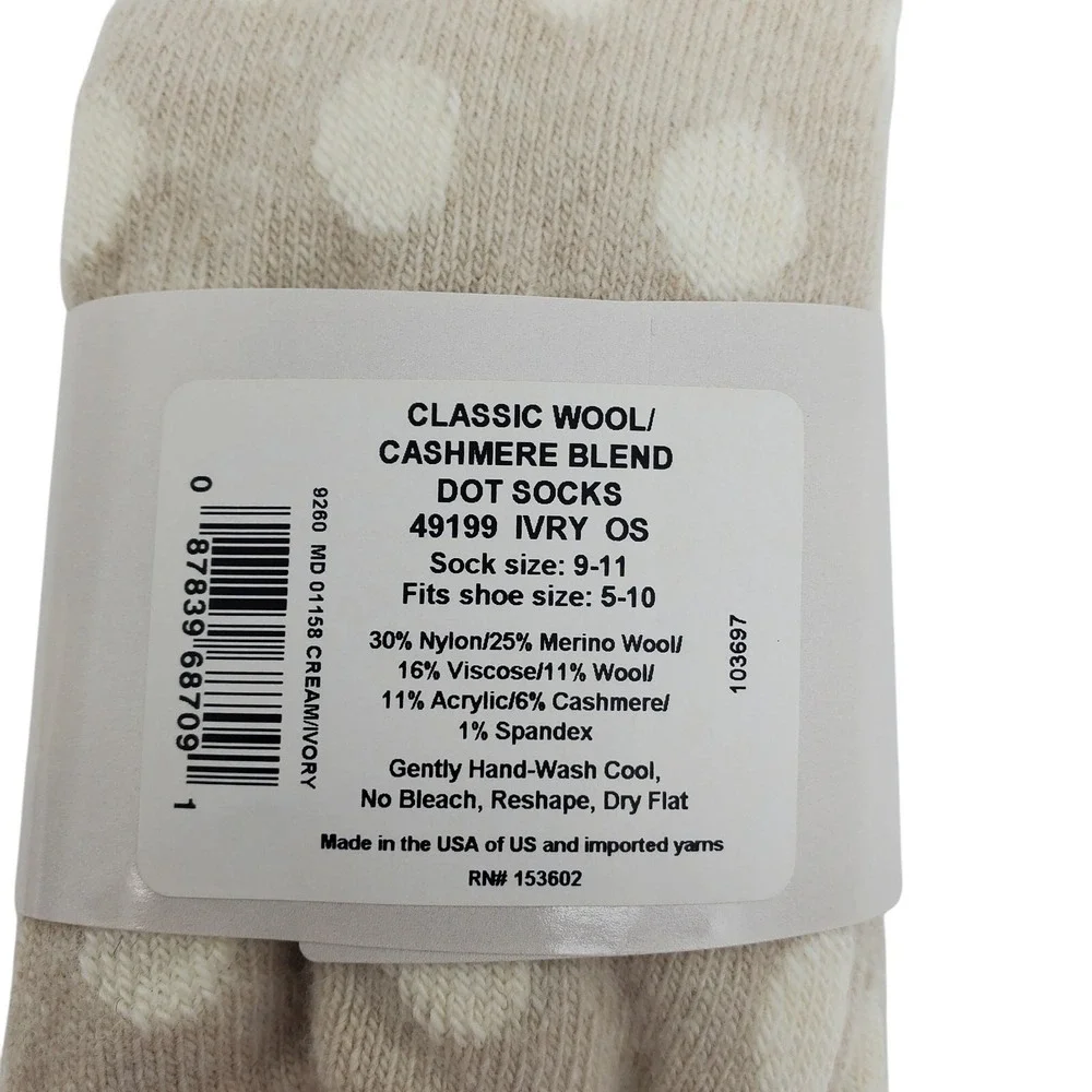 Light Cream Tan Dot Crew Socks Medium Garnet Hill 9-11 Warm Cashmere Blend NEW M